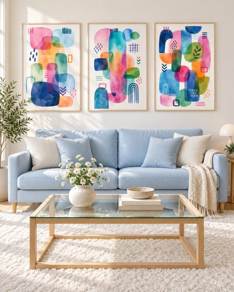 Watercolour Shapes watercolour canvas wall art styled in an interior