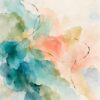 Watercolour Wash I – teal, coral, peach watercolour abstract canvas wall art