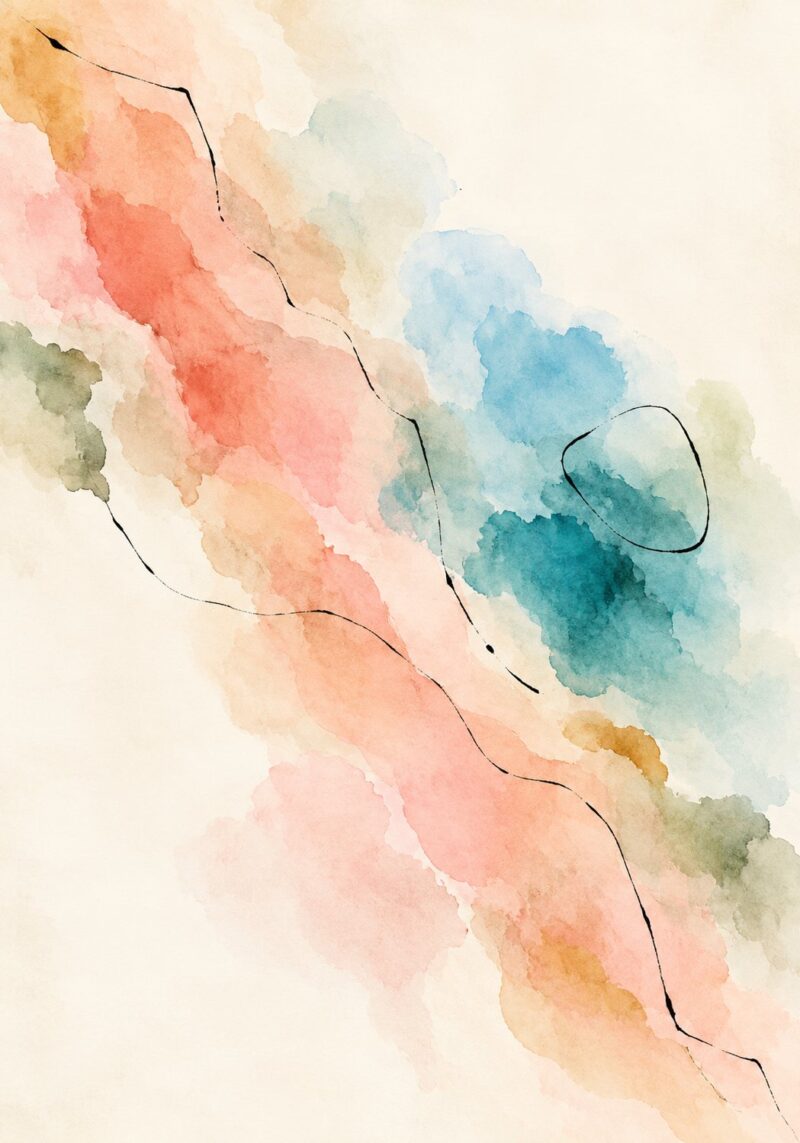 Watercolour Wash II – teal, coral, peach watercolour abstract canvas wall art
