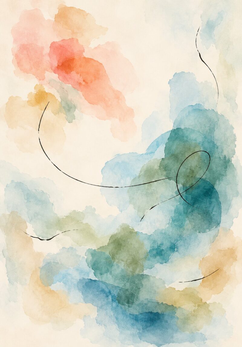 Watercolour Wash III – teal, coral, peach watercolour abstract canvas wall art