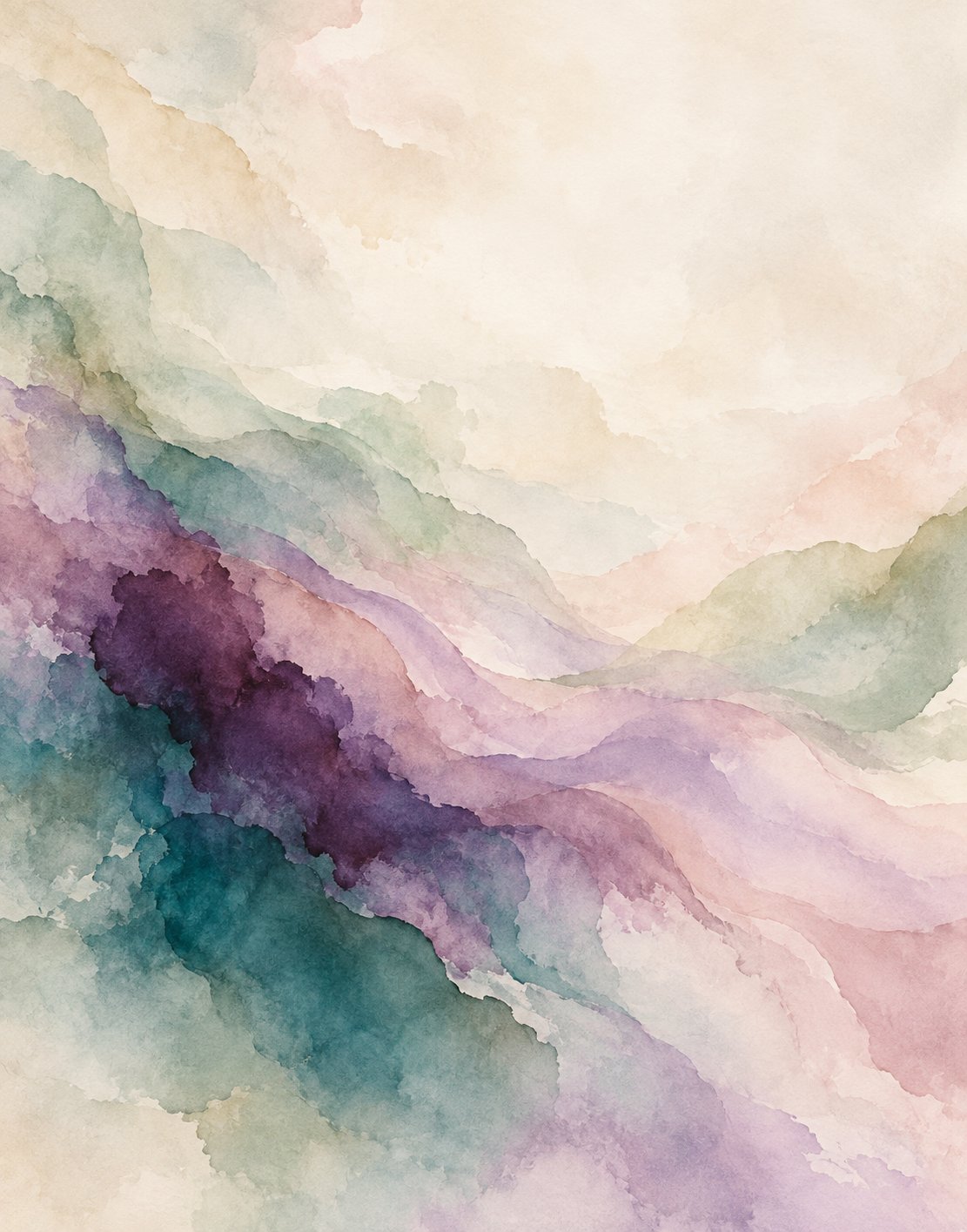 Watercolour Wash Purple I – teal, coral, peach watercolour abstract canvas wall art