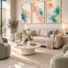 Watercolour Wash watercolour abstract canvas wall art styled in an interior